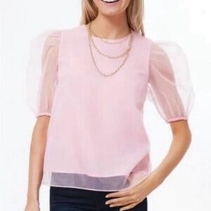Tuckernuck Hyacinth House Rourke Tulle Sleeve Blouse Bubblegum Pink Size XS